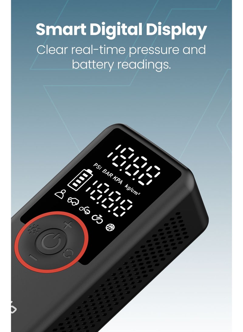 Moxedo Tirego Portable Smart Tire Inflator with 3 Multiple Nozzles 150 PSI, Auto Shut-off Built-in LED Light, Smart Digital Display - Image 4